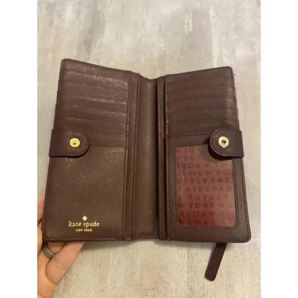 Kate Spade New York Wallet Womens Burgundy Saffiano Continental Zip Pocket - Picture 6 of 13